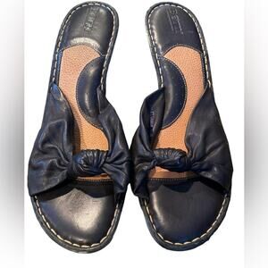 Born women’s size 11 black leather slip on heeled sandal shoes